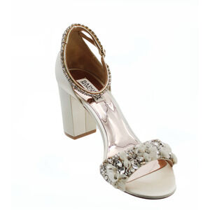 Badgley Mischka Silver and Cream Embellished Sandals